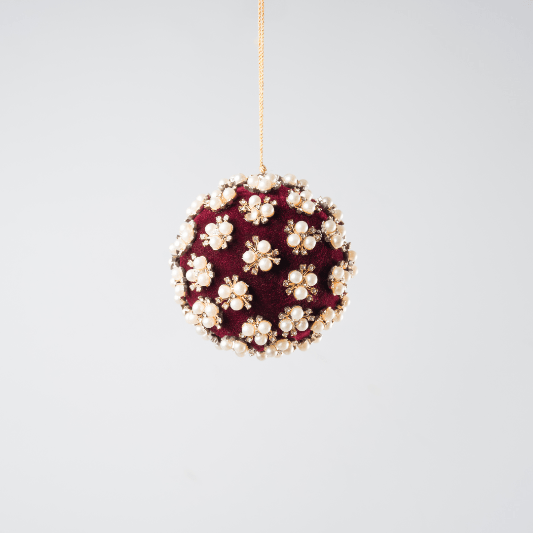 Burgundy Pearl & Rhinestone Velvet Ornament