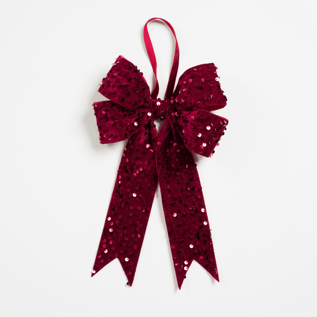 Burgundy Velvet Bow with Sequin Detail