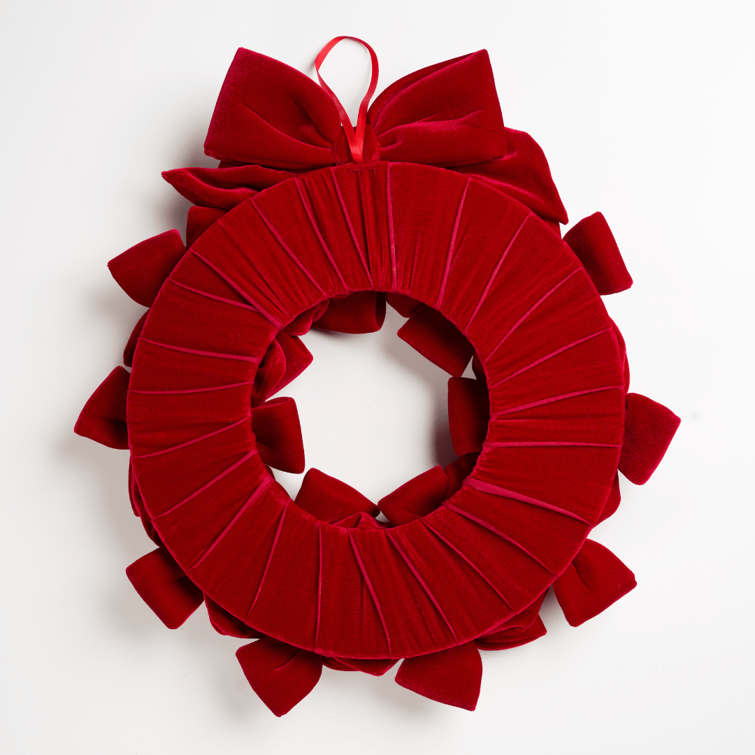 Burgundy Velvet Bow Wreath 18"