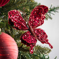 Burgundy Velvet Butterfly Clip-on with Red & Gold Sequins