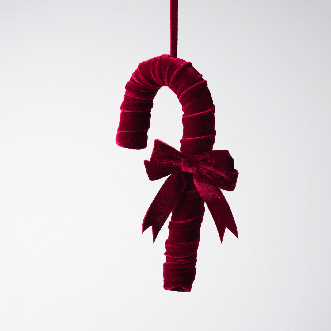 Burgundy Velvet Candy Cane Ornament