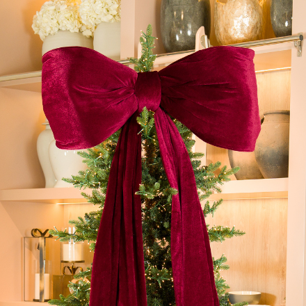 Burgundy Velvet Large Padded Bow Topper with Tails