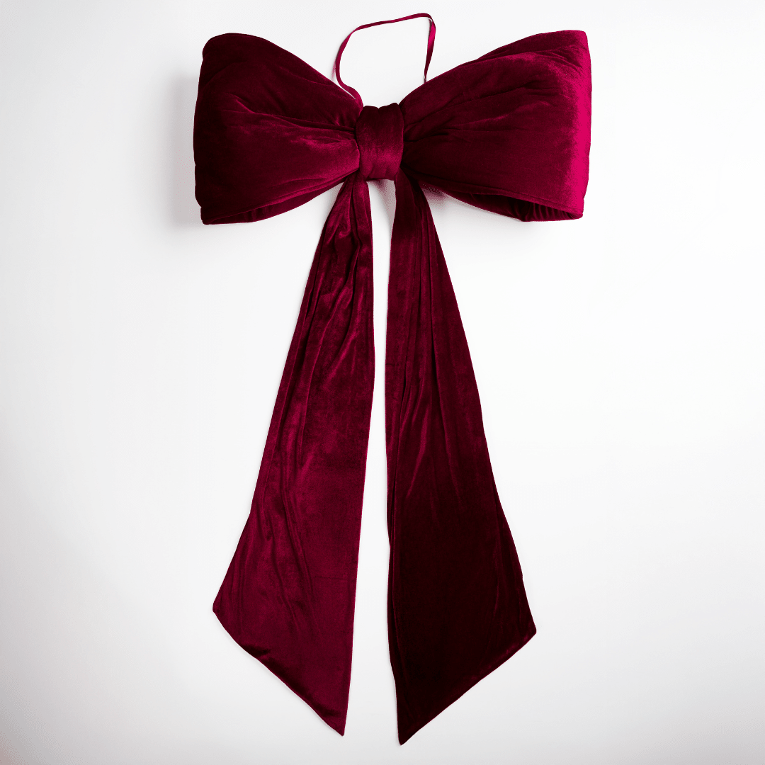 Burgundy Velvet Large Padded Bow Topper with Tails