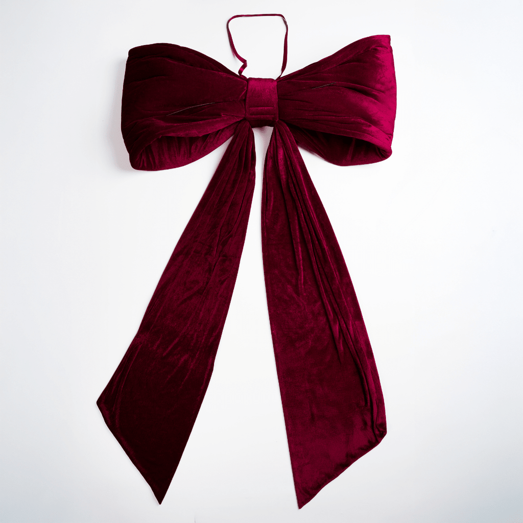 Burgundy Velvet Large Padded Bow Topper with Tails