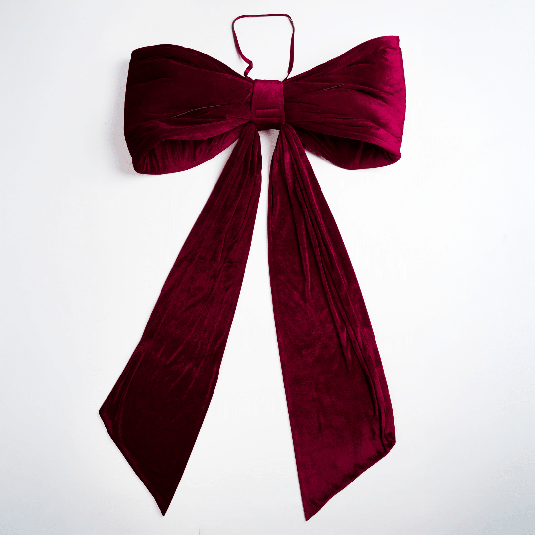 Burgundy Velvet Large Padded Bow Topper with Tails
