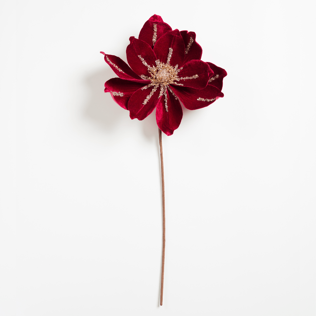 Burgundy Velvet Magnolia Flower Pick