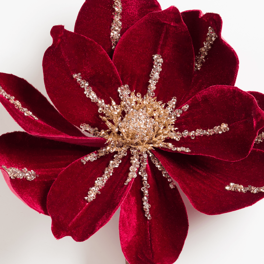 Burgundy Velvet Magnolia Flower Pick