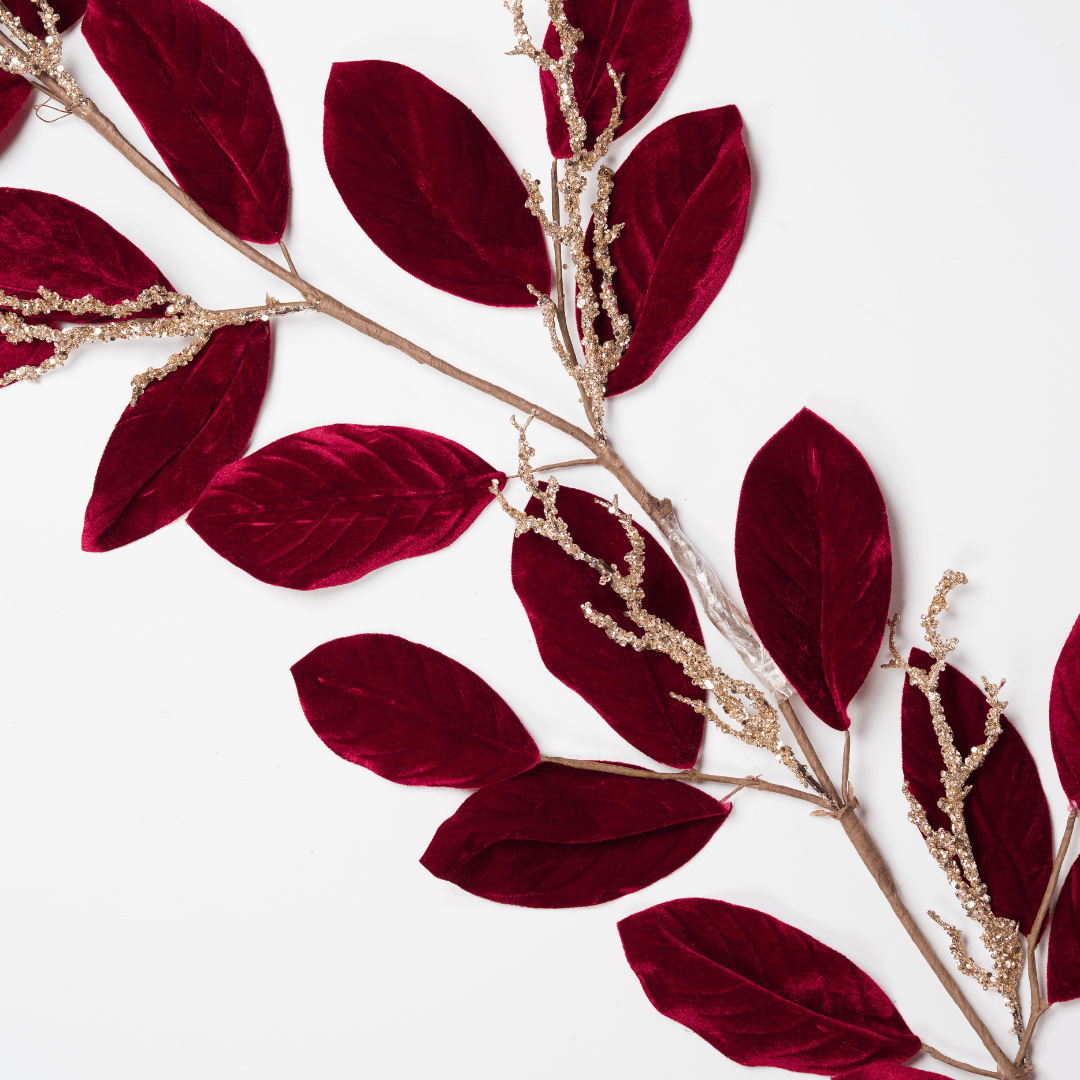 Burgundy Velvet Magnolia Garland with Champagne Detail