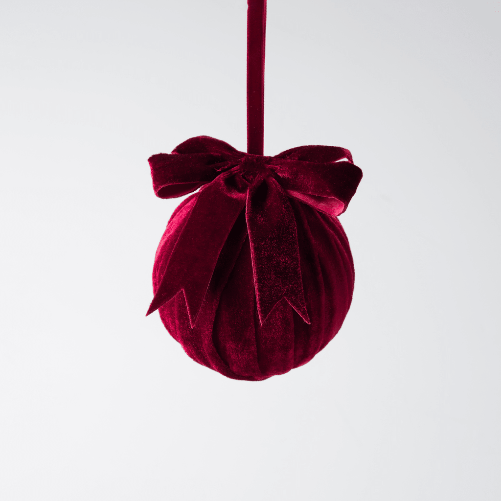 Burgundy Velvet Ornament with Bow 4"