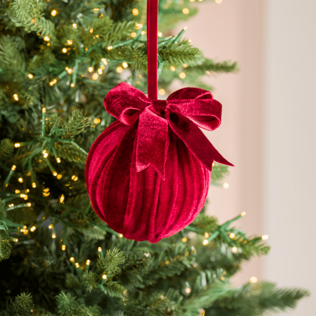 Burgundy Velvet Ornament with Bow 4"