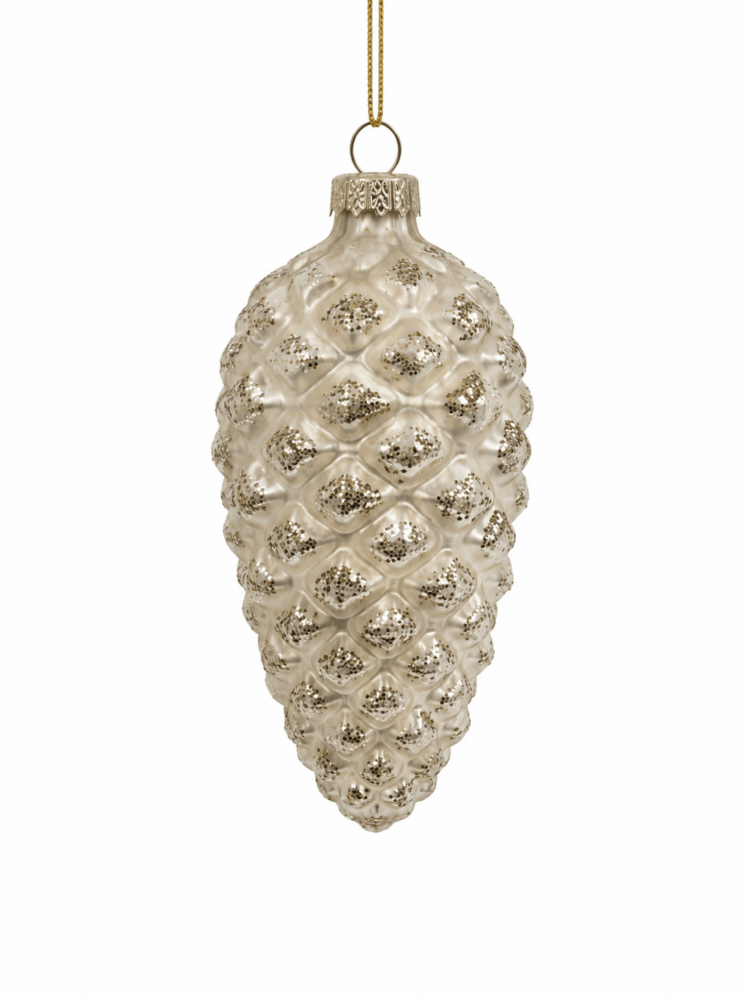 Champagne Antique Silver Pinecone Ornament 6"