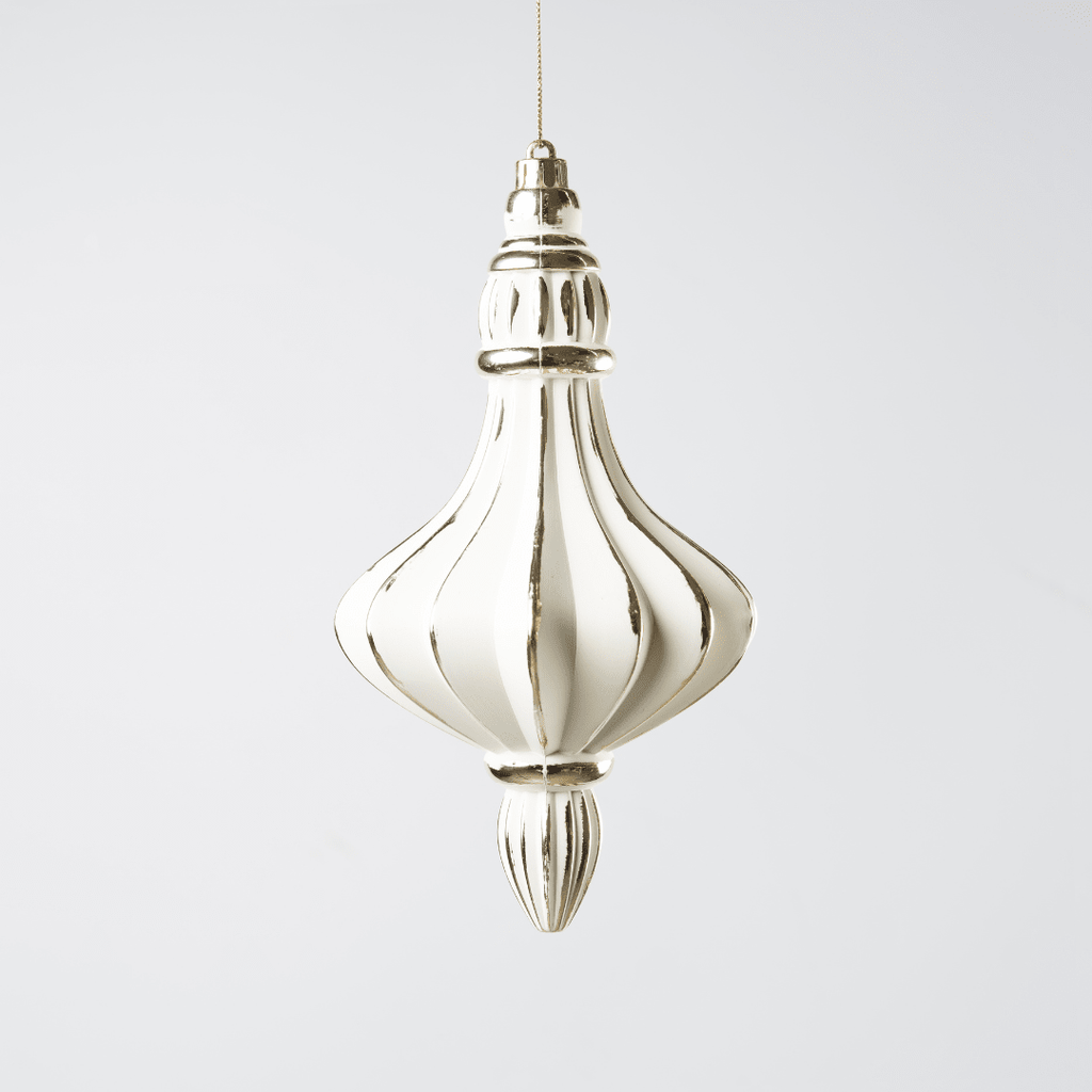 Champagne Beige Painted Stripe Chandelier Ornament 8.5"