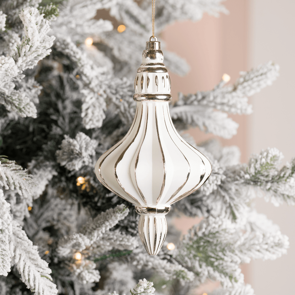 Champagne Beige Painted Stripe Chandelier Ornament 8.5"