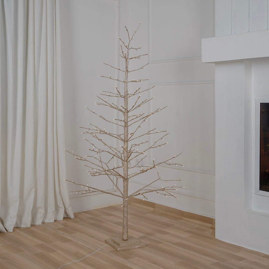 Champagne Gold Glitter Porch Tree with Twinkling LED Lights