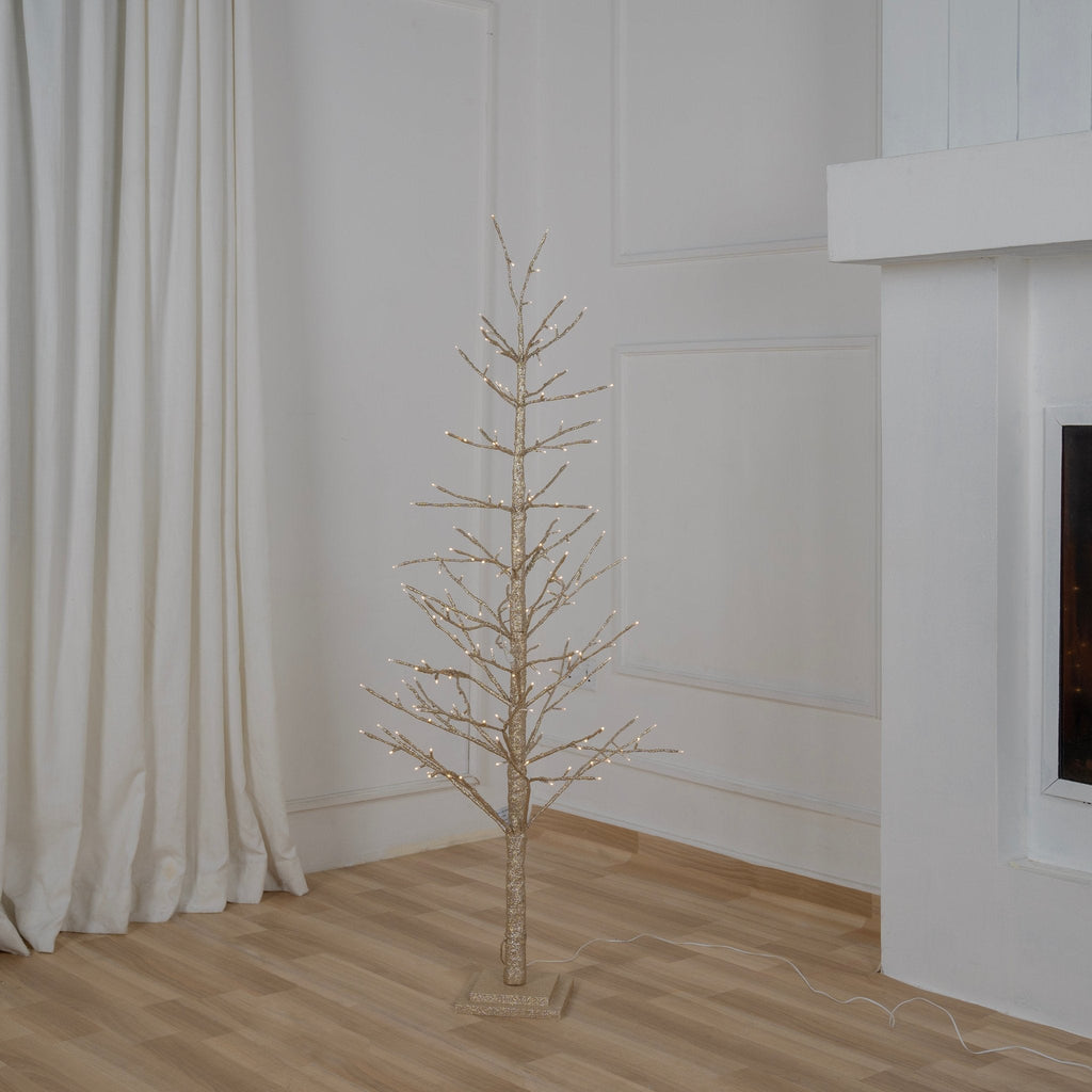 Champagne Gold Glitter Porch Tree with Twinkling LED Lights