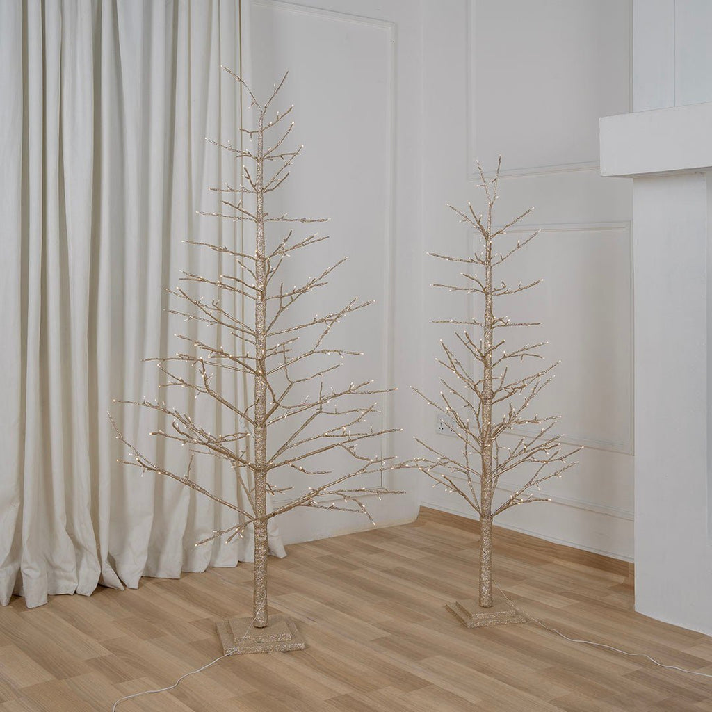 Champagne Gold Glitter Porch Tree with Twinkling LED Lights