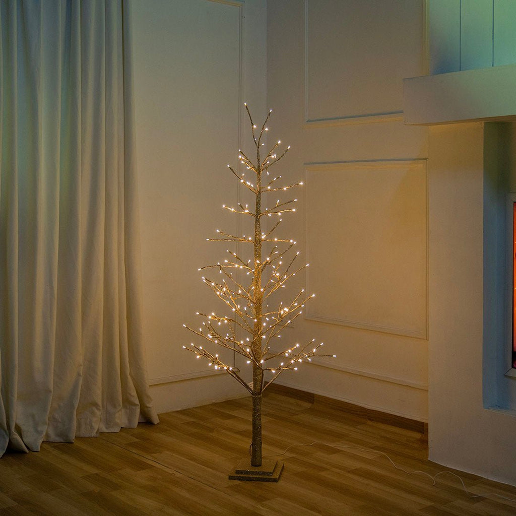 Champagne Gold Glitter Porch Tree with Twinkling LED Lights