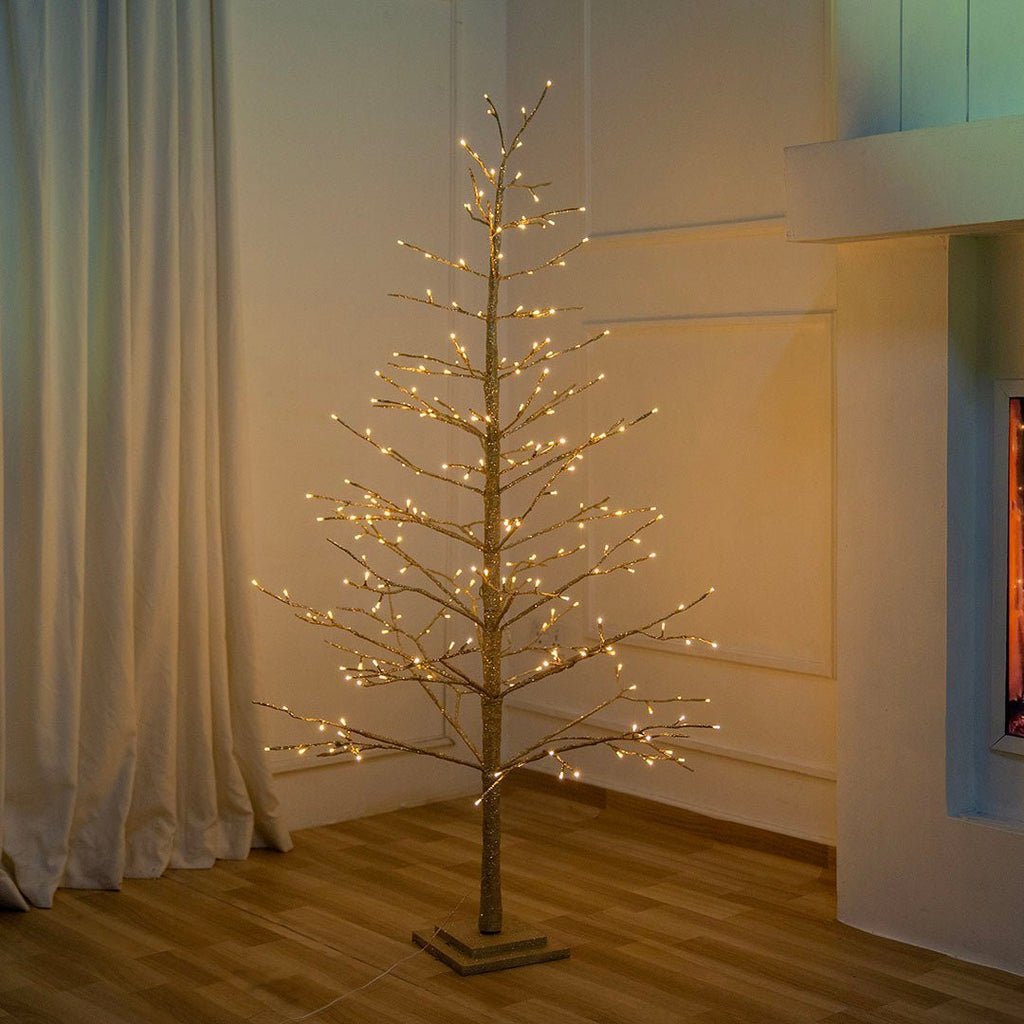 Champagne Gold Glitter Porch Tree with Twinkling LED Lights