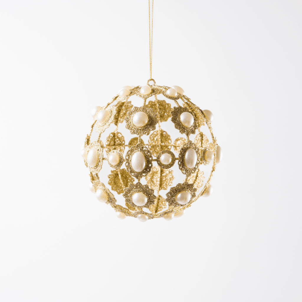 Champagne & Pearl 5" Metal Ball Ornament