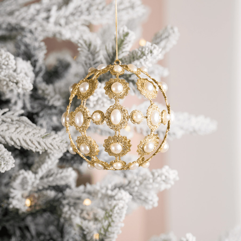Champagne & Pearl 5" Metal Ball Ornament