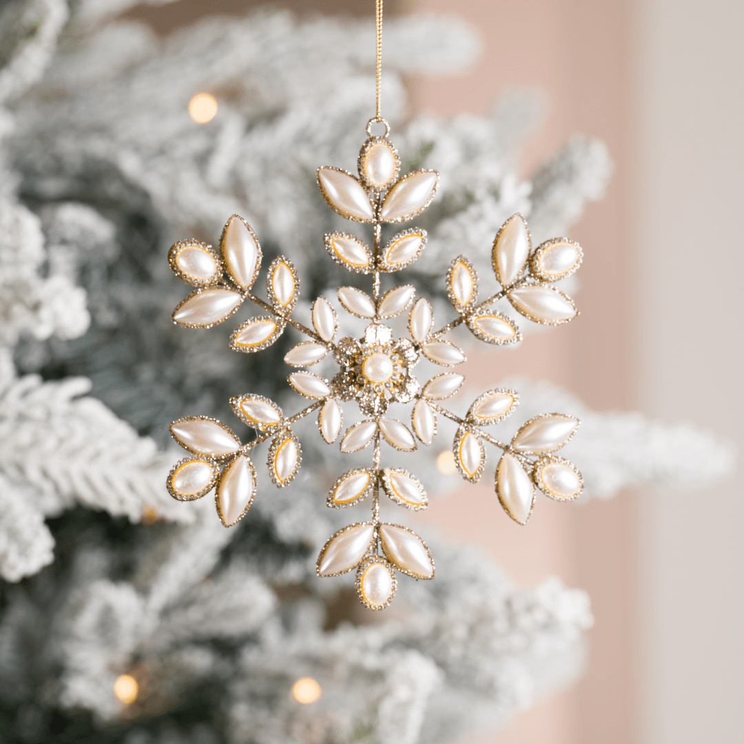 Champagne & Pearl Metal Snowflake Ornament 6.5"