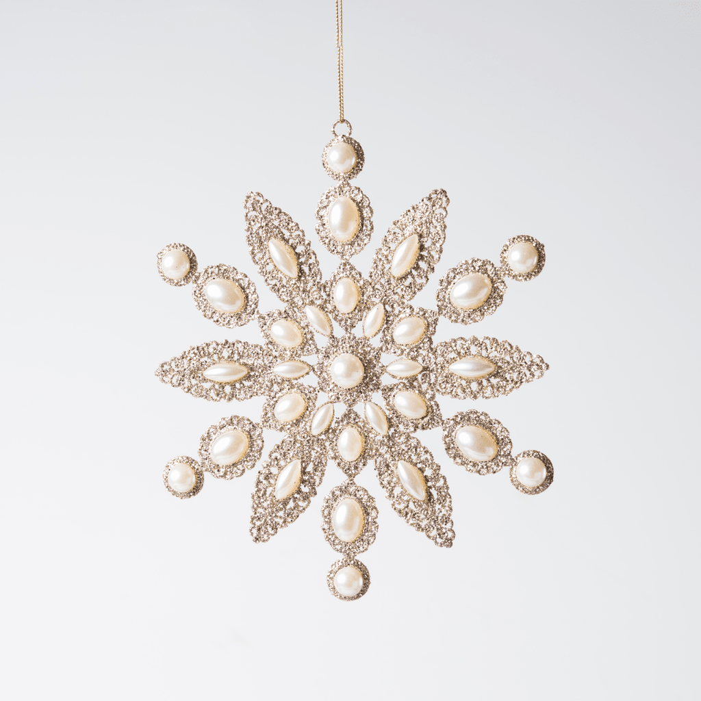 Champagne & Pearl Snowflake Ornament 7.5"