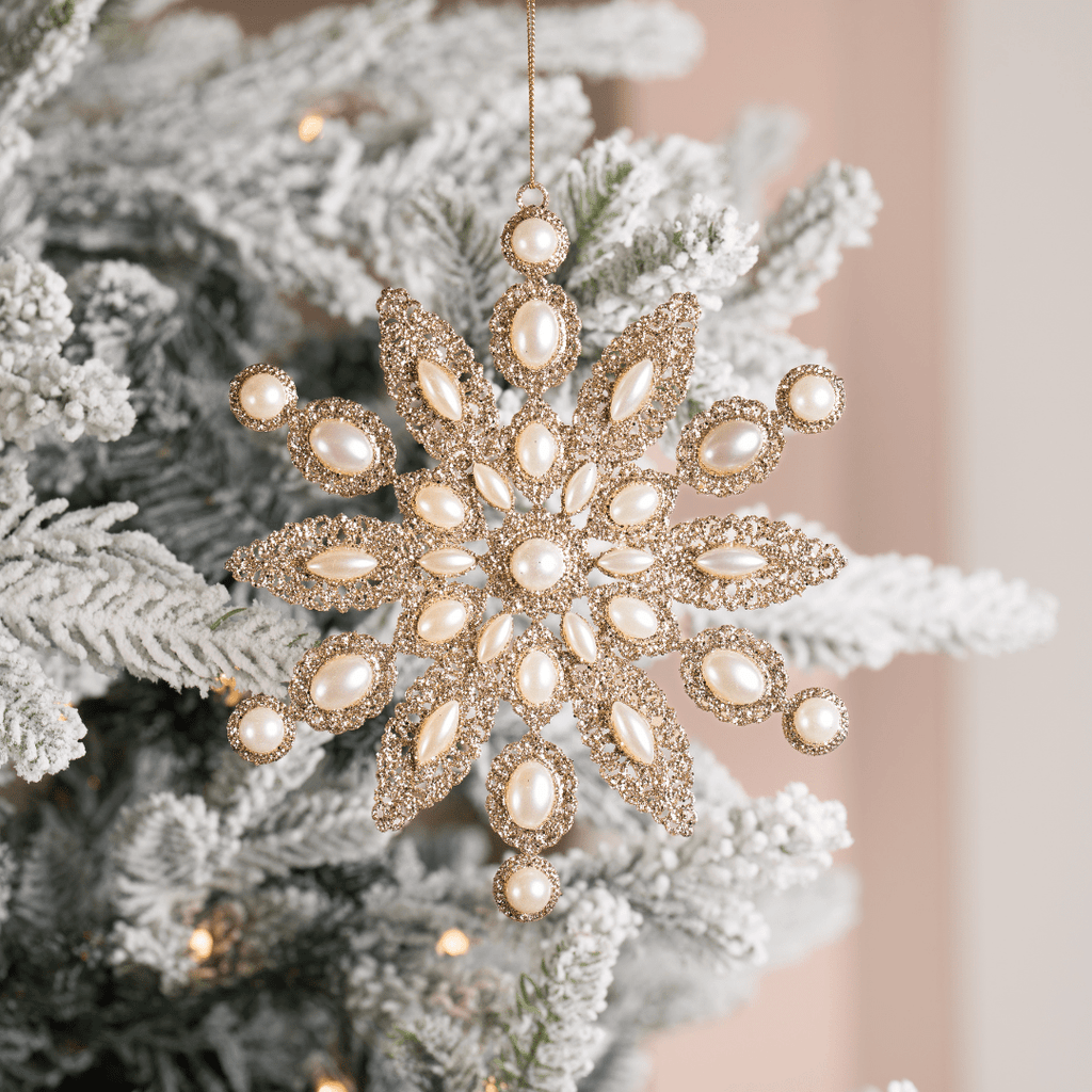 Champagne & Pearl Snowflake Ornament 7.5"