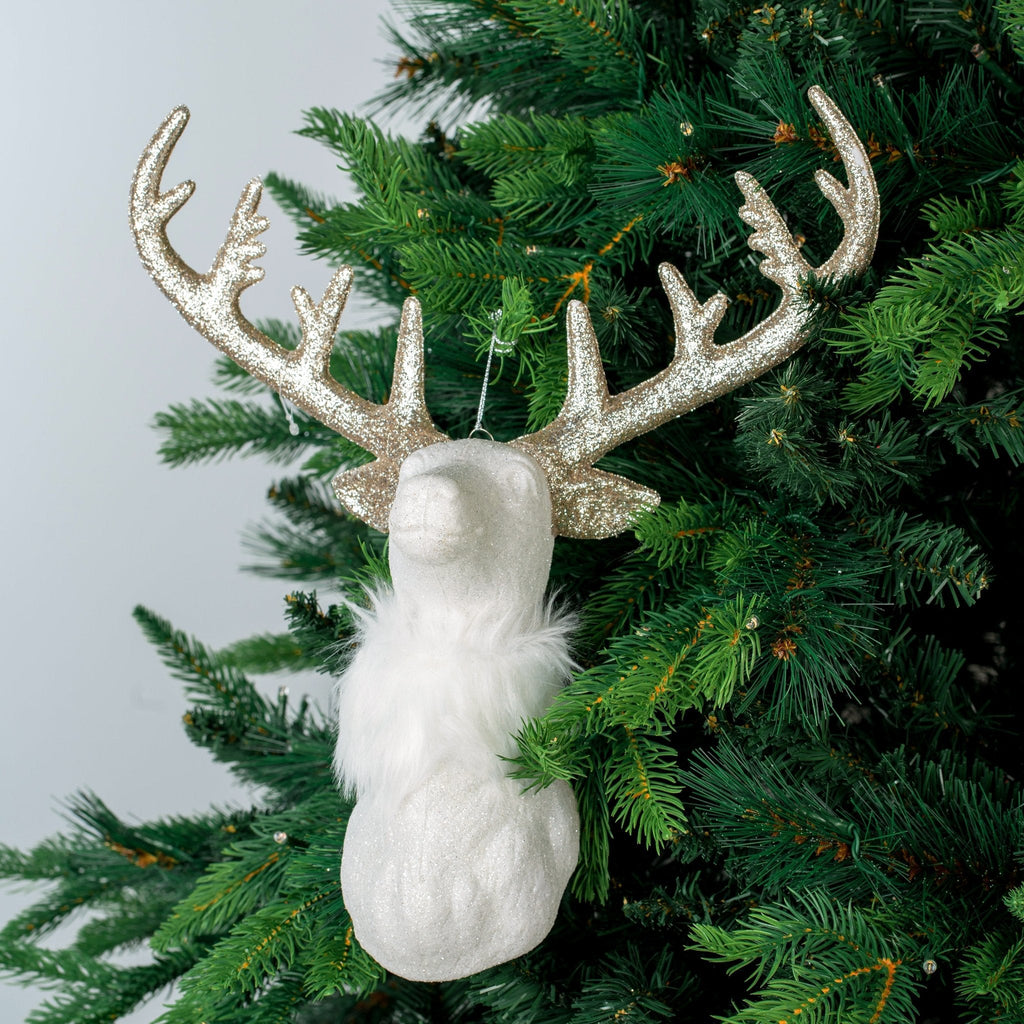 Champagne Reindeer Head Ornament with Faux Fur