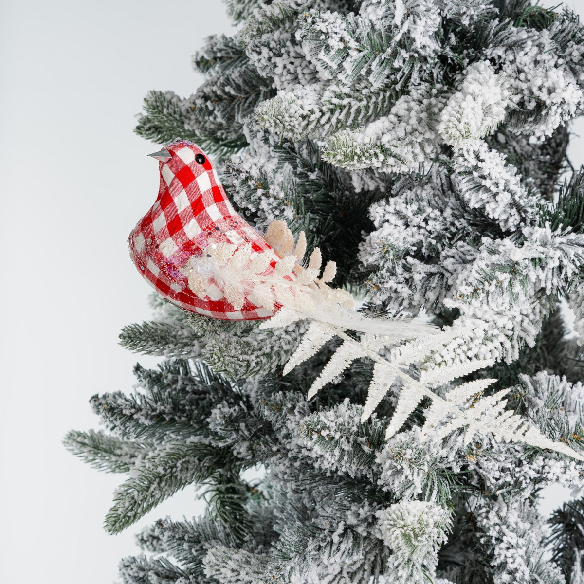 Checkered Red Bird Clip on Ornament