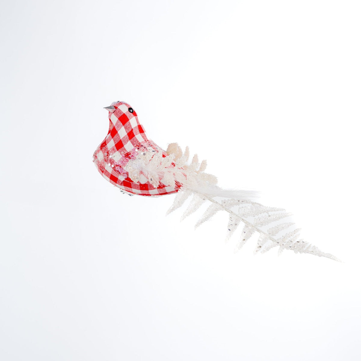 Checkered Red Bird Clip on Ornament