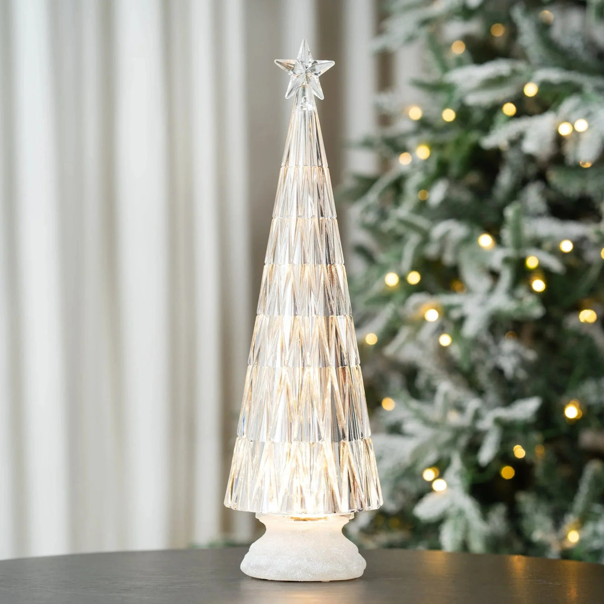 11" Clear Acrylic Christmas Tree with Rotating Base & LED Lights