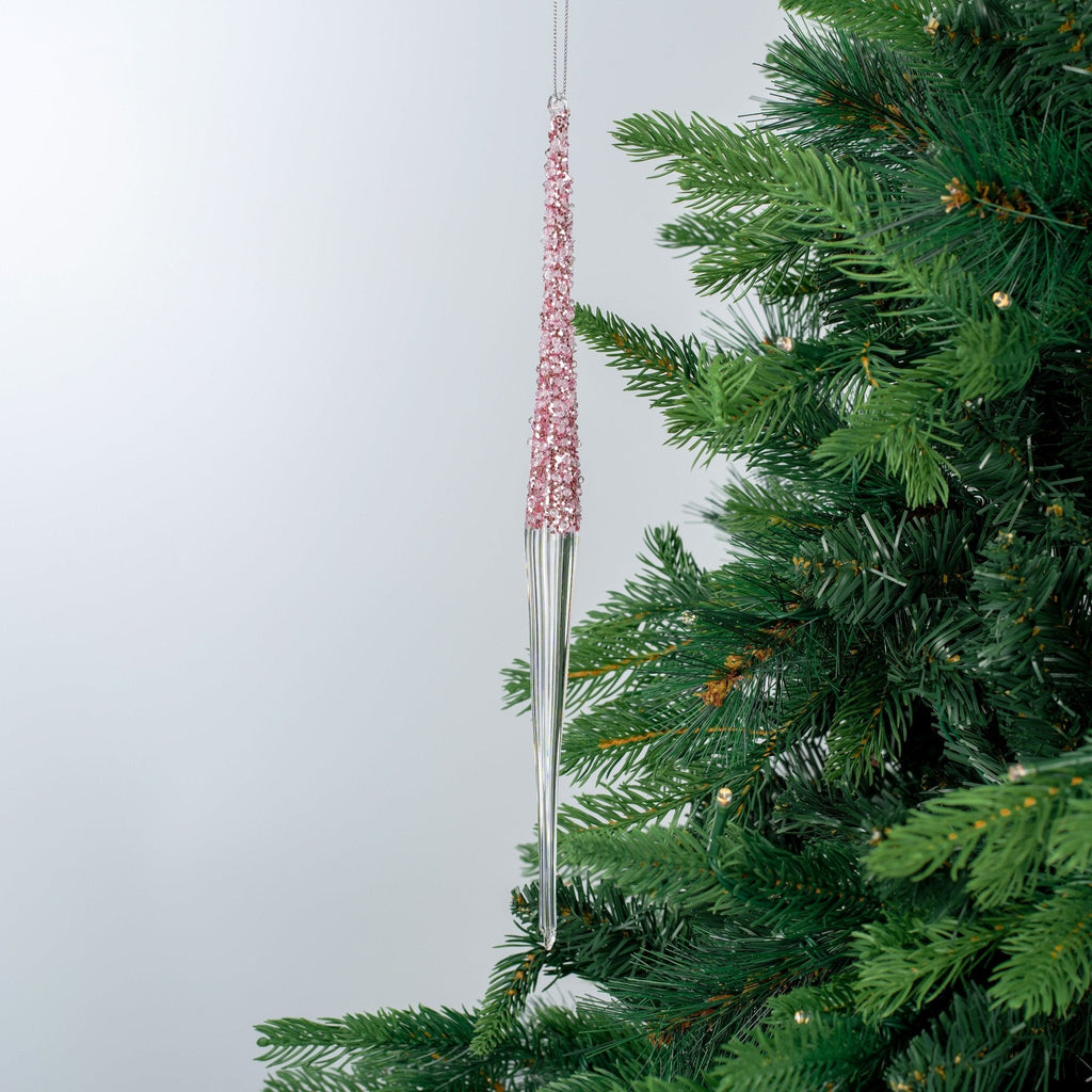 Clear Crystal Finial Ornament with Pink Glitter
