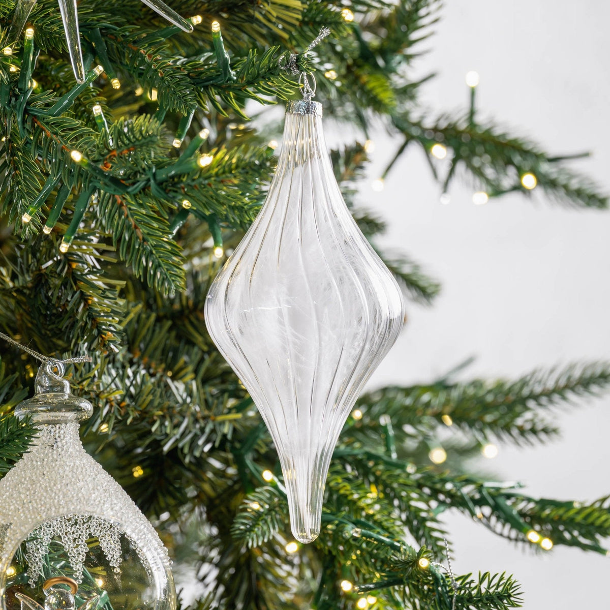 Clear Glass Finial Ornament with Feather