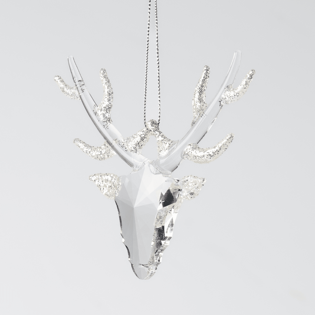 Clear Reindeer Glass Ornament with Silver Horns