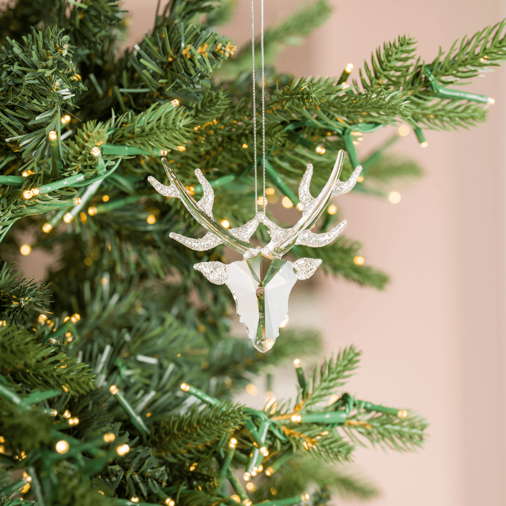 Clear Reindeer Glass Ornament with Silver Horns