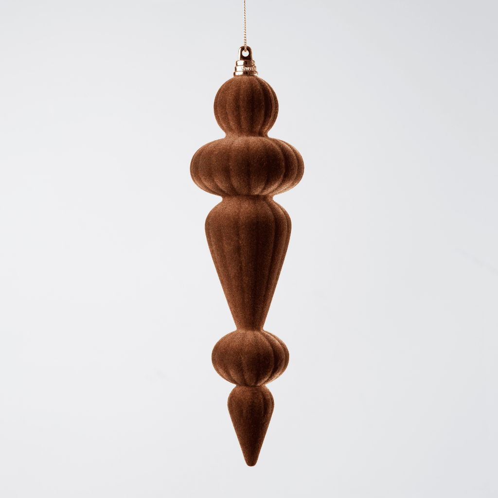 Coffee Flocked Shatterproof Finial Ornament