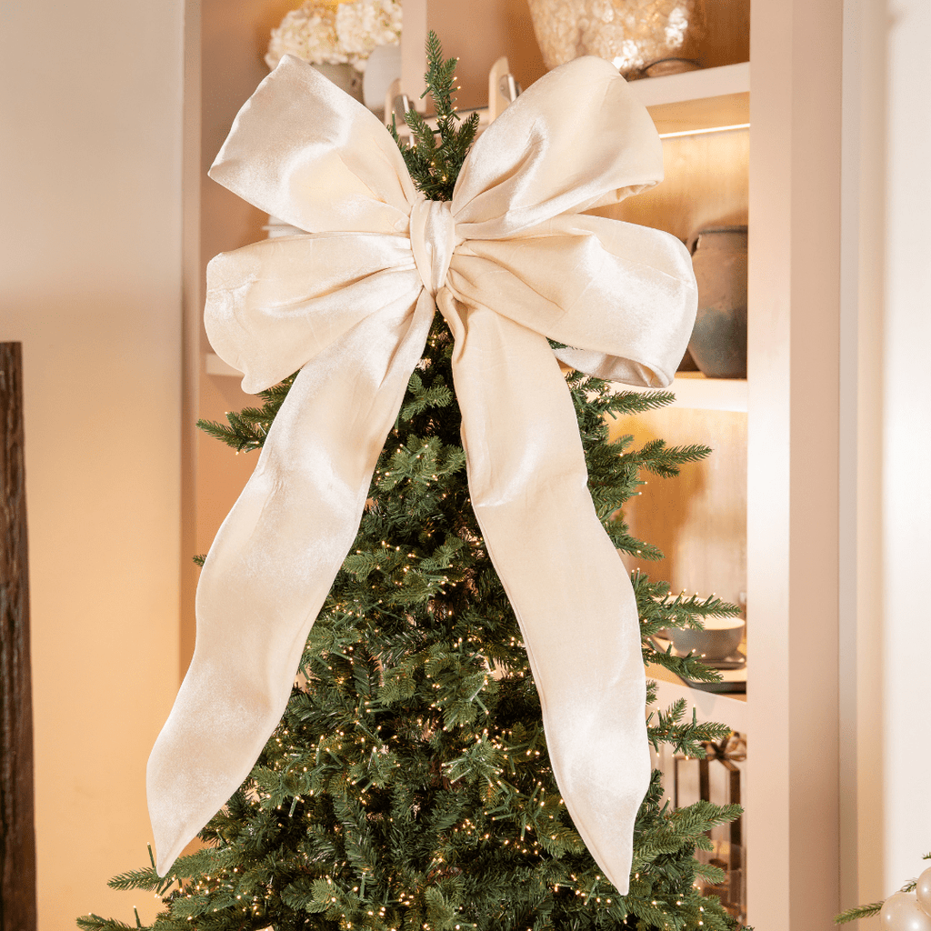 Cream Velvet Festive Bow Topper