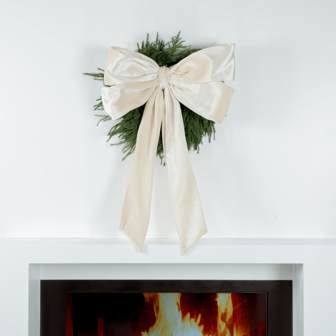 Cream Velvet Festive Bow Topper