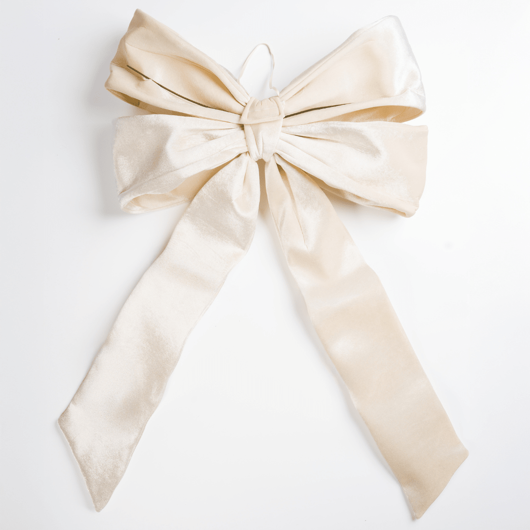 Cream Velvet Festive Bow Topper