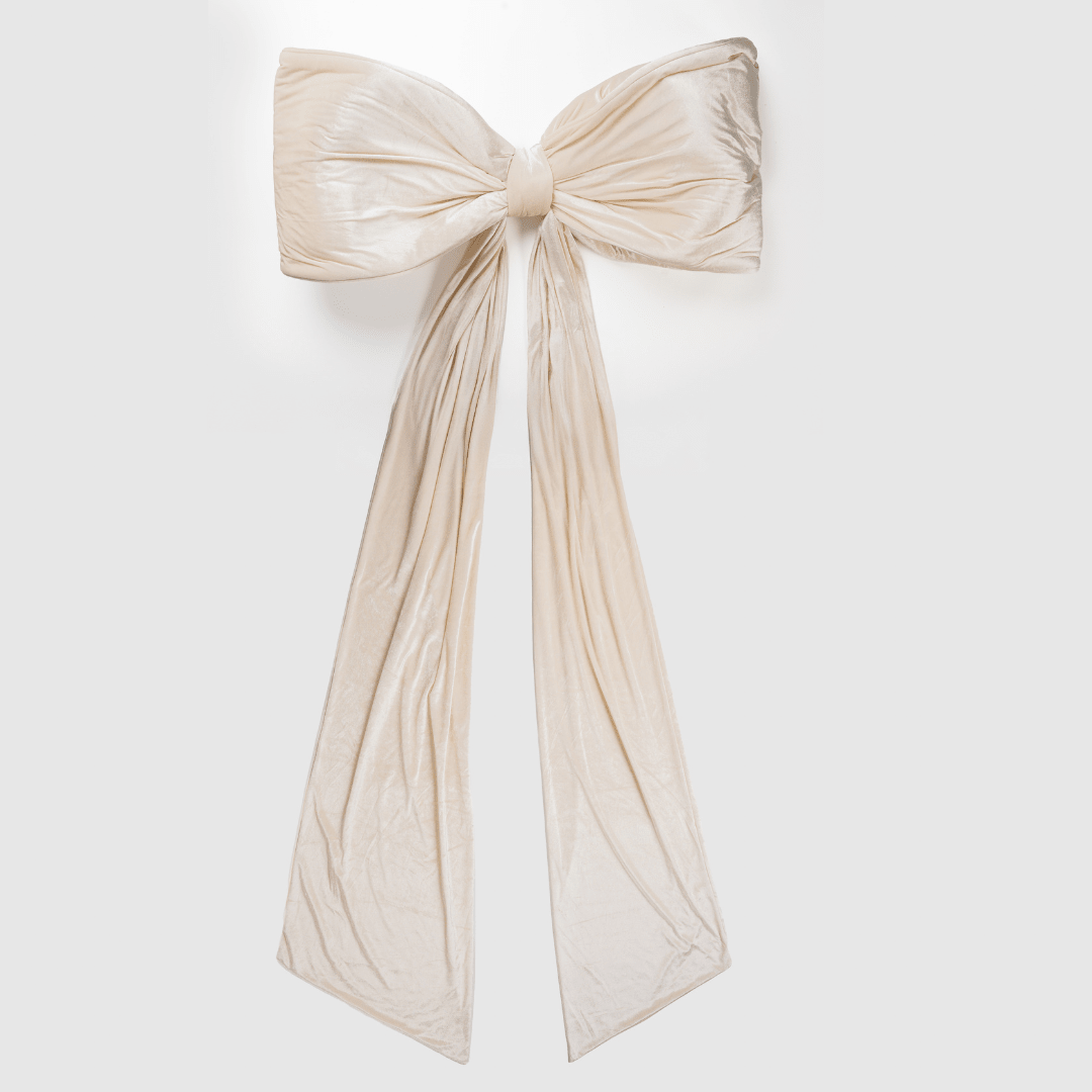 Cream Velvet Padded Bow Topper with Tails