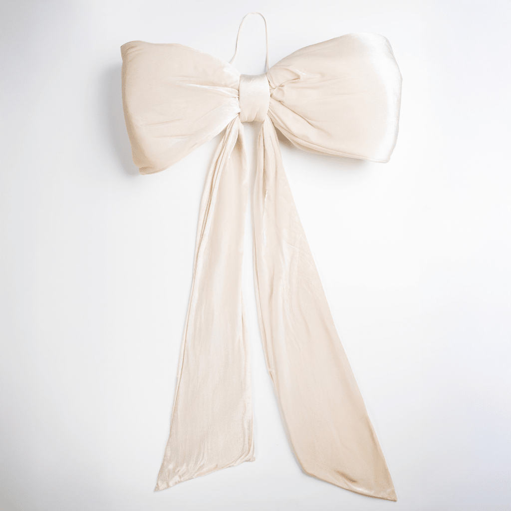 Cream Velvet Padded Bow Topper with Tails