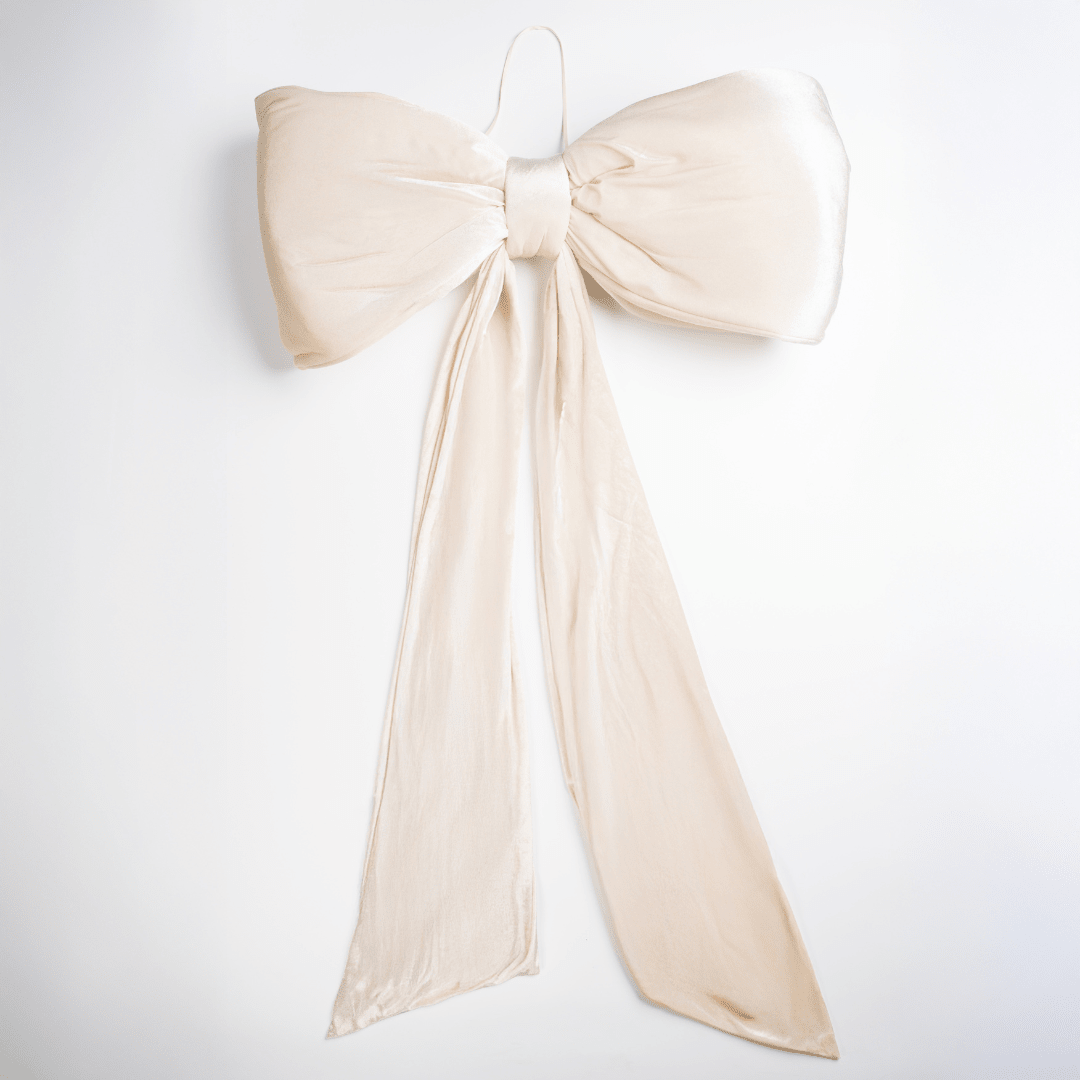 Cream Velvet Padded Bow Topper with Tails