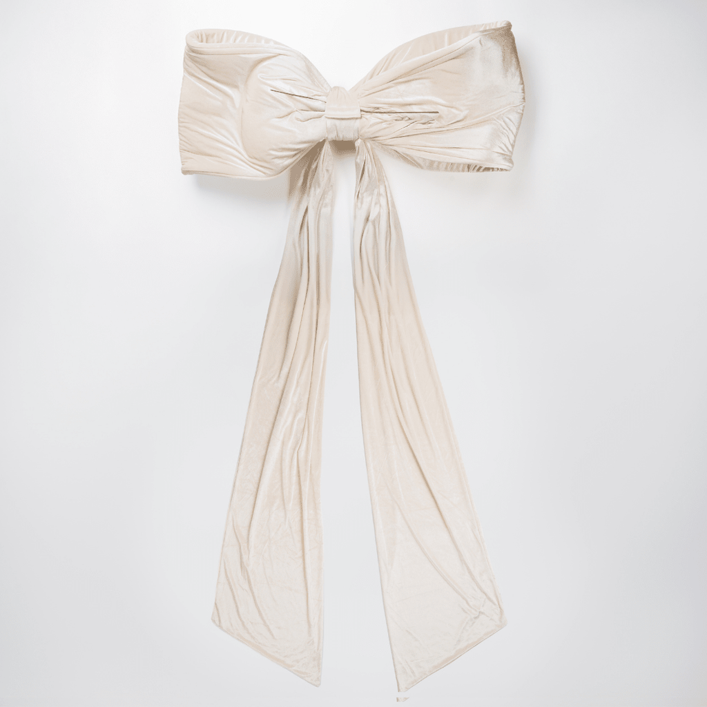 Cream Velvet Padded Bow Topper with Tails
