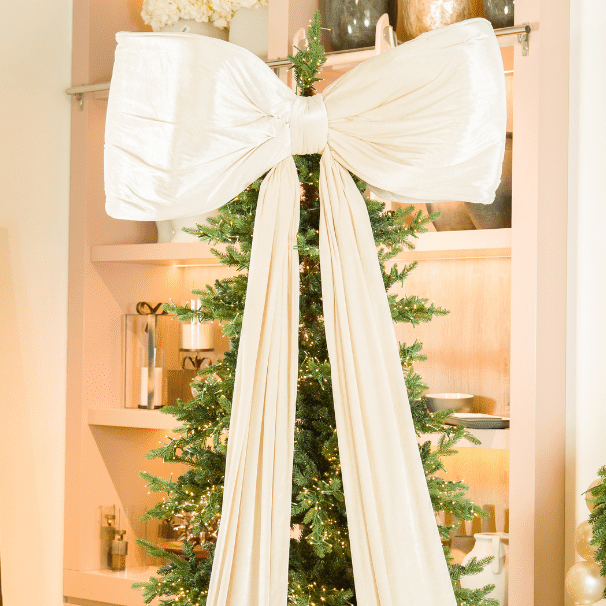 Cream Velvet Padded Bow Topper with Tails