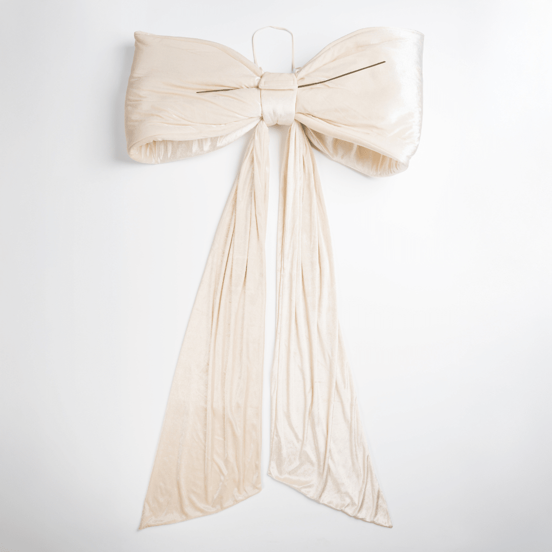 Cream Velvet Padded Bow Topper with Tails