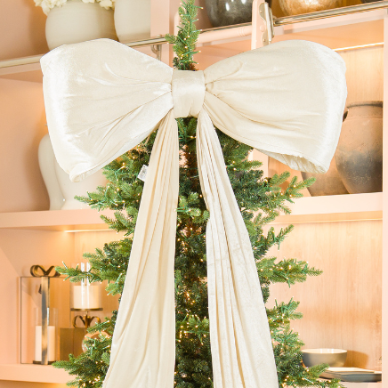 Cream Velvet Padded Bow Topper with Tails