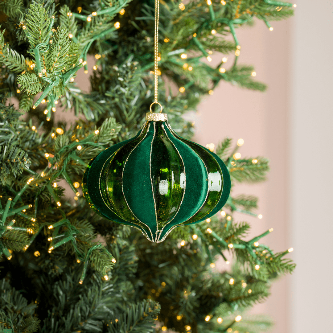 Dark Green Onion Glass Ornament with a Twist