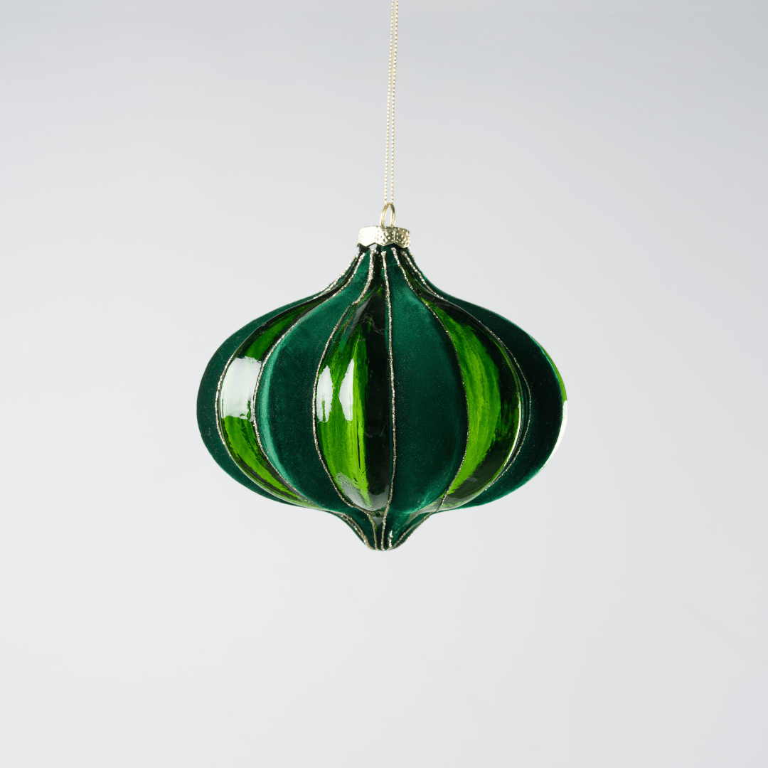 Dark Green Onion Glass Ornament with a Twist