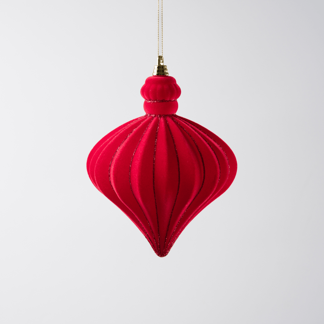 Dark Red Flocked Glitter Shatterproof Ornament 7"