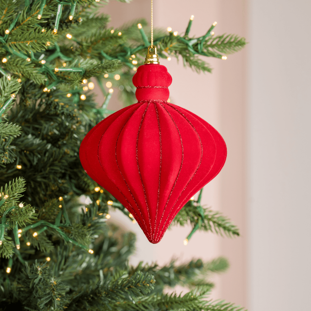 Dark Red Flocked Glitter Shatterproof Ornament 7"